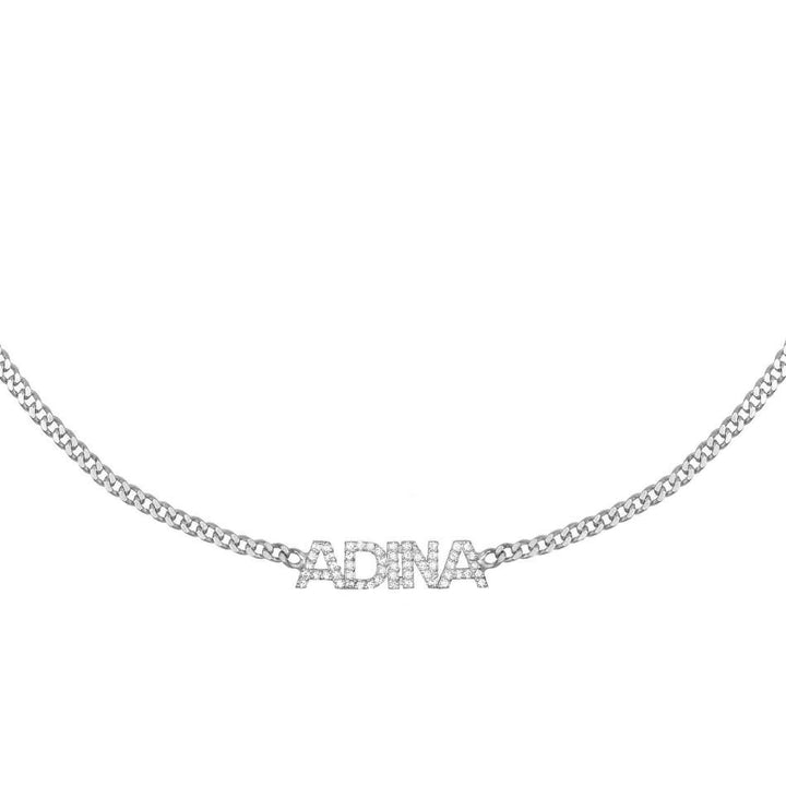 Silver Pavé Nameplate Choker - Adina Eden's Jewels