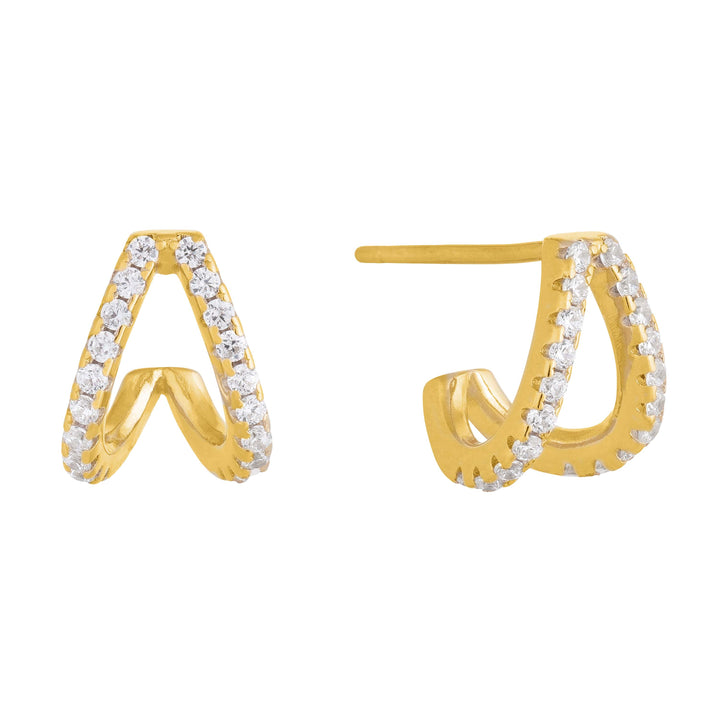 Gold Double Pavé Half Circle Earring - Adina Eden's Jewels