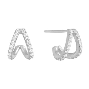 Silver Double Pavé Half Circle Earring - Adina Eden's Jewels