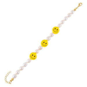 Pearl White Smiley Face Pearl Bracelet - Adina Eden's Jewels