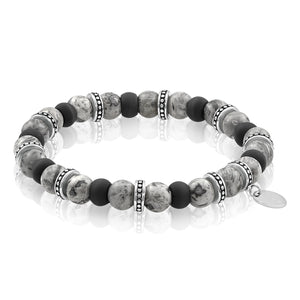 Silver Men's Carbon Fiber Beaded Bracelet - Adina Eden's Jewels