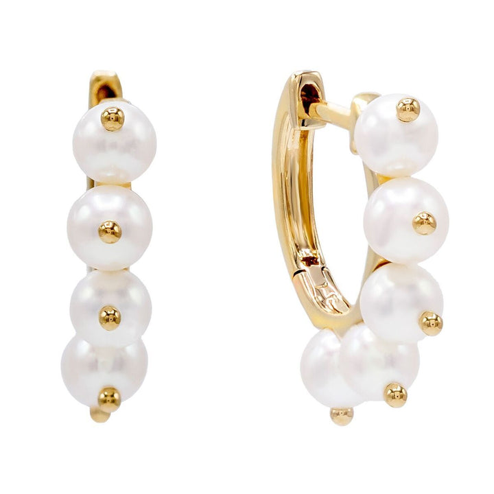 14K Gold Pearl Dangle Huggie Earring 14K - Adina Eden's Jewels