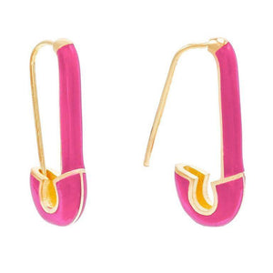 Sapphire Pink Safety Pin Enamel Earring - Adina Eden's Jewels