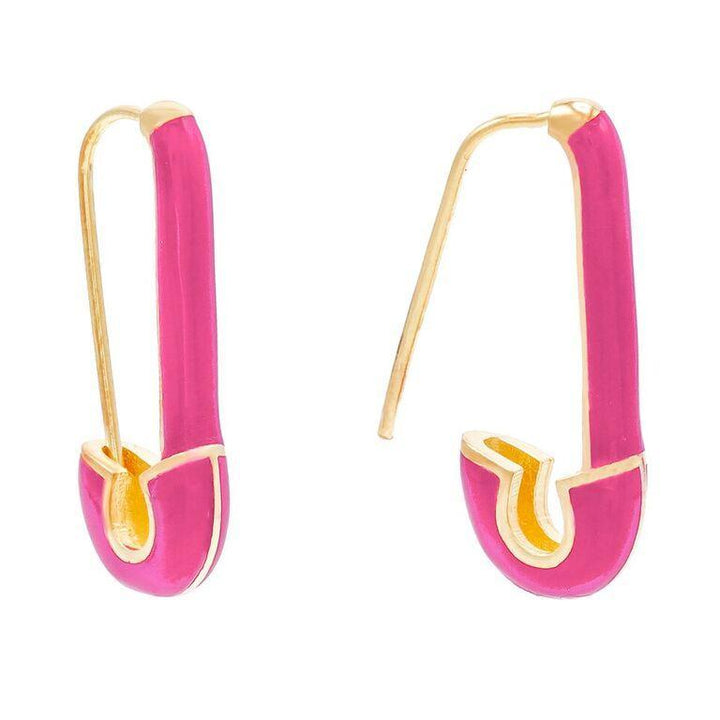 Sapphire Pink Safety Pin Enamel Earring - Adina Eden's Jewels