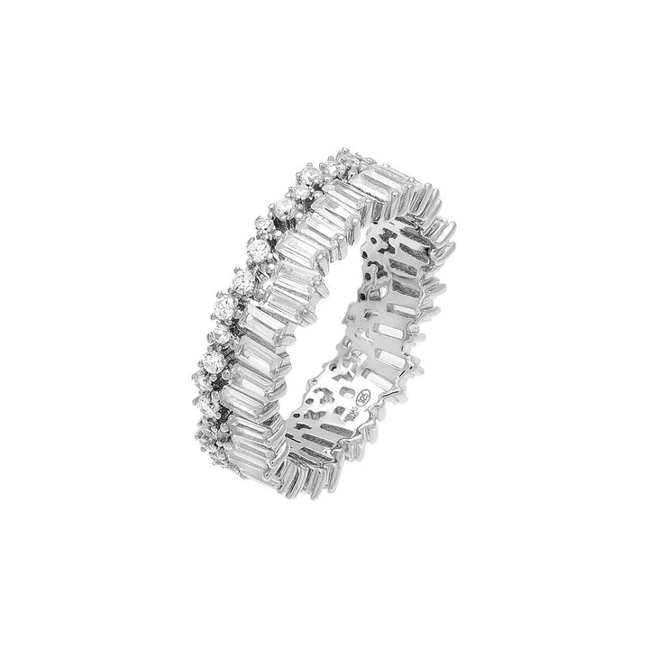 Silver / 6 Baguette x Solitaire Double Row Eternity Band - Adina Eden's Jewels