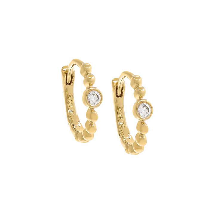14K Gold / Pair Beaded Diamond Bezel Huggie Earring 14K - Adina Eden's Jewels