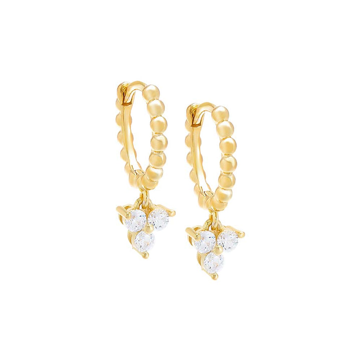 Gold / Pair Beaded X Dangling Trio Cluster Huggie Earring - Adina Eden's Jewels