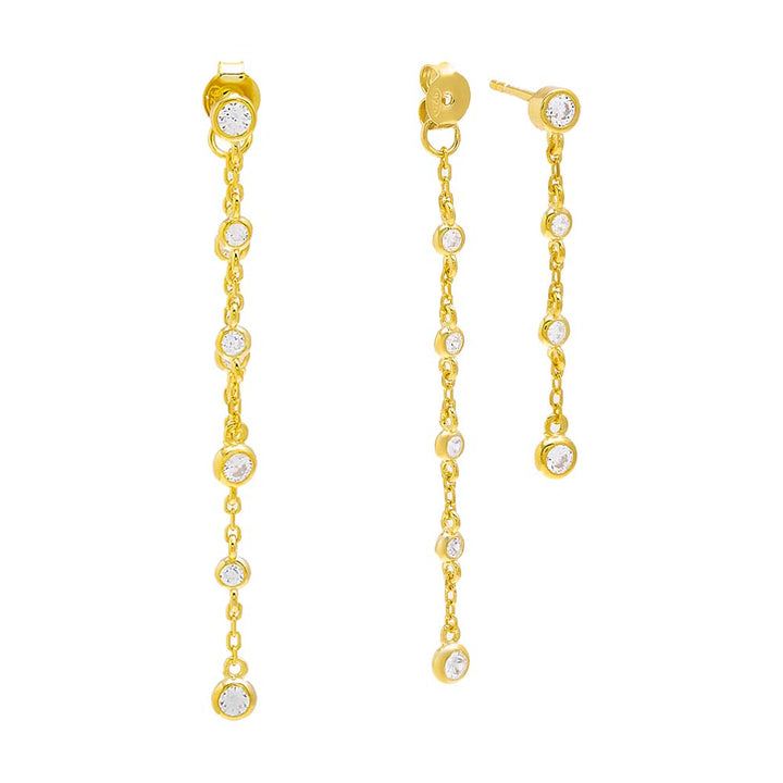 Gold Bezel Chain Front Back Stud Earring - Adina Eden's Jewels
