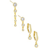 Gold CZ Bezel Huggie X Drop Stud Earring Combo Set - Adina Eden's Jewels