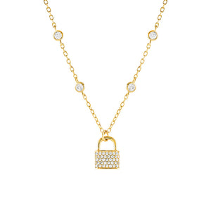 Gold Bezel Lock Link Necklace - Adina Eden's Jewels