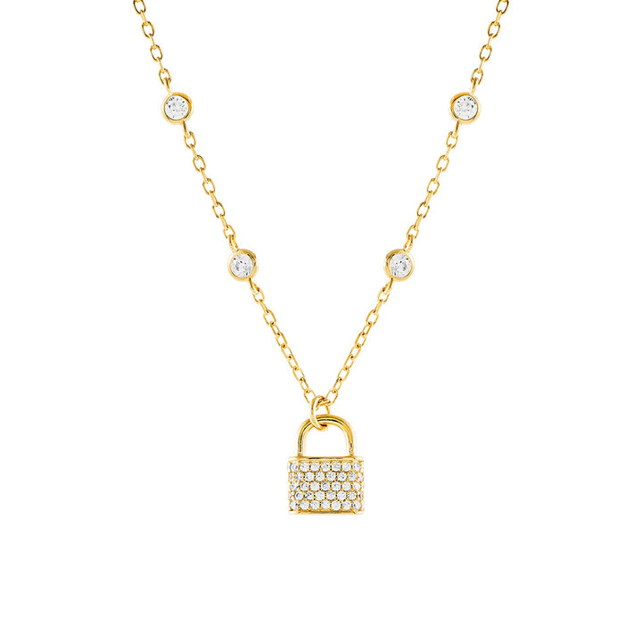 Gold Bezel Lock Link Necklace - Adina Eden's Jewels
