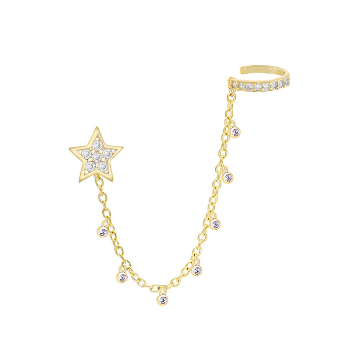 Gold Bezel Star Chain Ear Cuff X Stud Earring - Adina Eden's Jewels