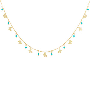 14K Gold Butterfly X Turquoise Beads Necklace 14K - Adina Eden's Jewels