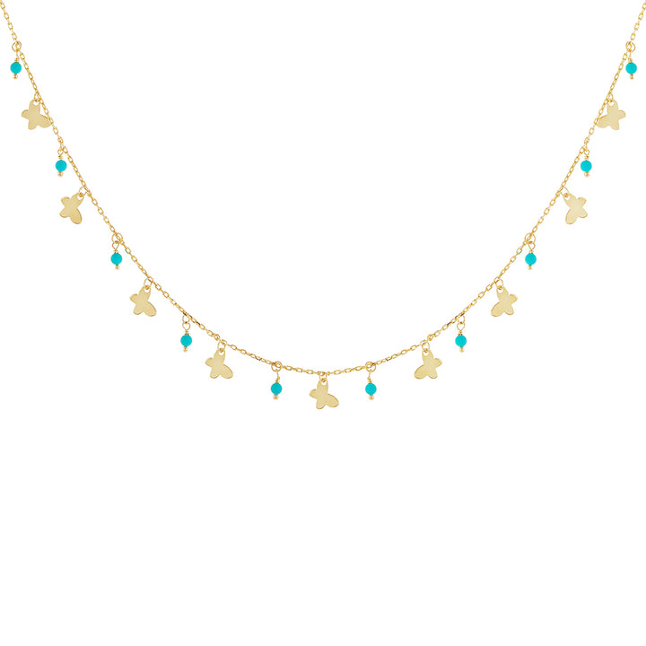 14K Gold Butterfly X Turquoise Beads Necklace 14K - Adina Eden's Jewels