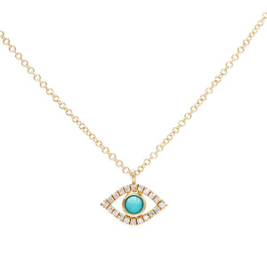 Turquoise Diamond Turquoise Open Evil Eye Necklace 14K - Adina Eden's Jewels