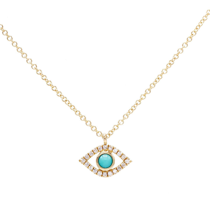 Turquoise Diamond Turquoise Open Evil Eye Necklace 14K - Adina Eden's Jewels