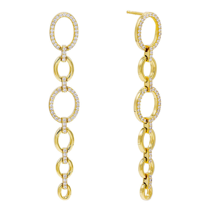 Gold Oval Chain Drop Stud Earring - Adina Eden's Jewels