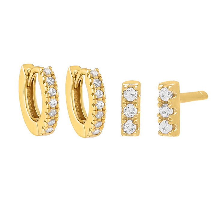 Gold / Pair Mini Pavé Stackable Earring Combo Set - Adina Eden's Jewels