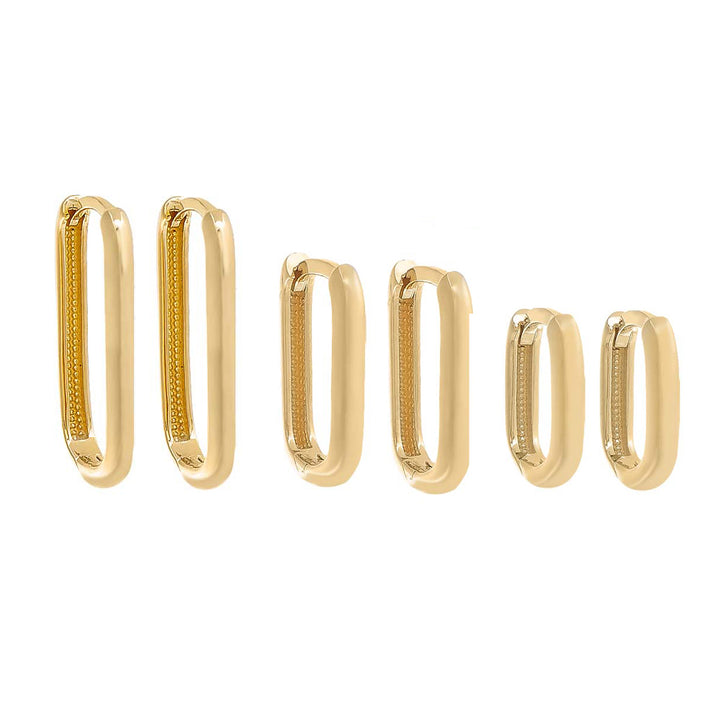 14K Gold / Pair Paperclip Lineup Huggie Earring Combo Set 14K - Adina Eden's Jewels