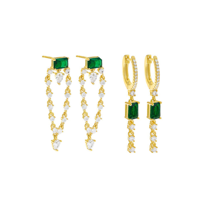 Emerald Green / Pair Green & Gold Drop Earring Combo Set - Adina Eden's Jewels
