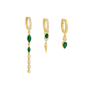Emerald Green / Single Green Lover Drop Earring Combo Set - Adina Eden's Jewels