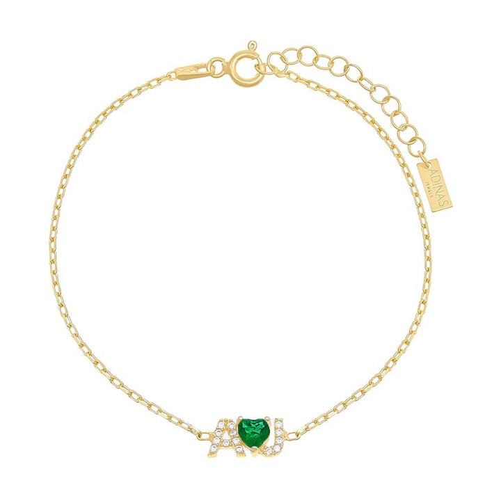 Emerald Green Colored Heart Nameplate Bracelet - Adina Eden's Jewels