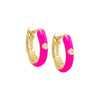 Neon Pink / Enamel / Pair CZ Bezel Colored Enamel Huggie Earring - Adina Eden's Jewels