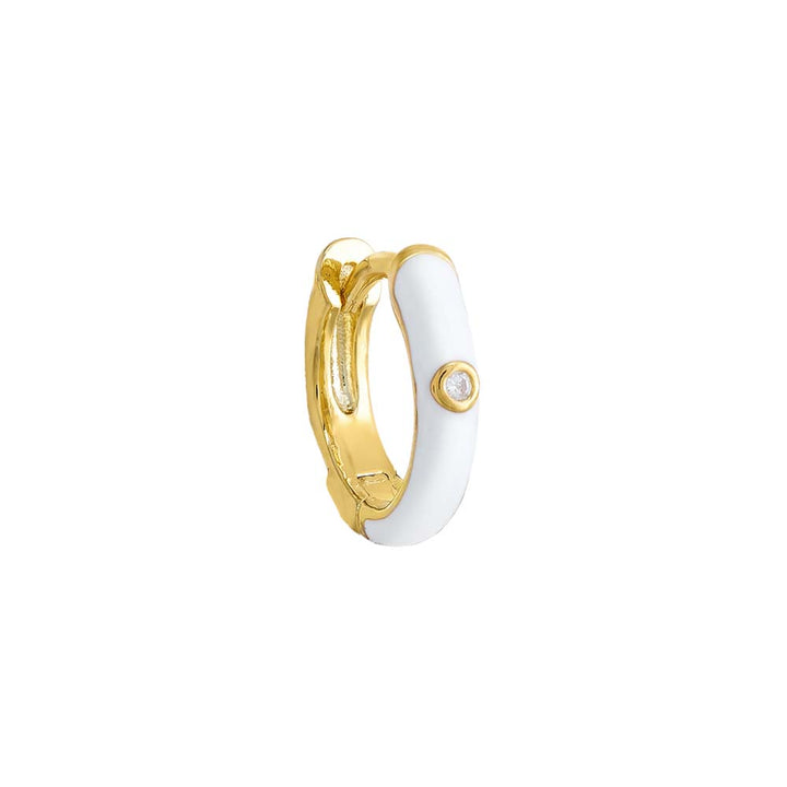 White / Enamel / Single CZ Bezel Colored Enamel Huggie Earring - Adina Eden's Jewels