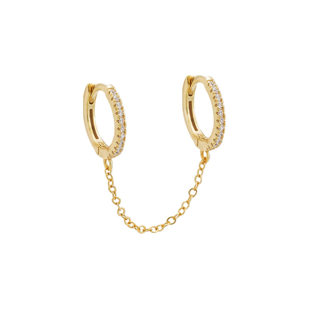  CZ Double Huggie Chain Earring - Adina Eden's Jewels