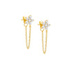 Gold / Pair CZ Flower Chain Drop Front Back Stud Earring - Adina Eden's Jewels