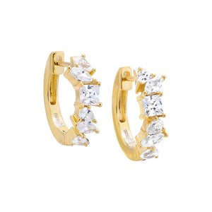 Gold / Pair CZ Multi Shape Huggie Earring - Adina Eden's Jewels