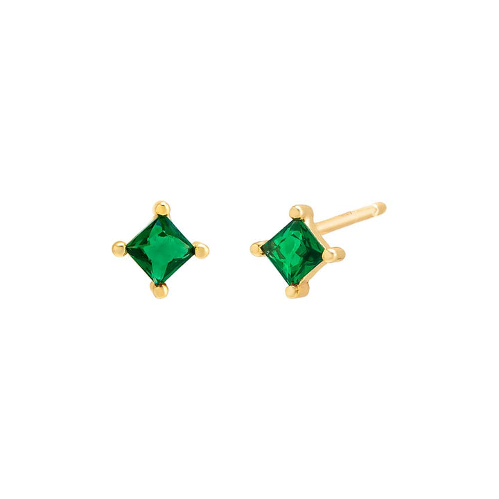 Emerald Green / Pair CZ Princess Cut Stud Earring - Adina Eden's Jewels