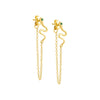 Gold / Pair CZ Snake Front Back Chain Stud Earring - Adina Eden's Jewels