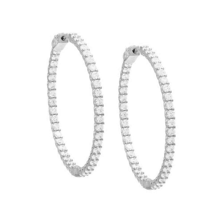 Silver / 45 MM CZ Thin Round Hoop Earring - Adina Eden's Jewels
