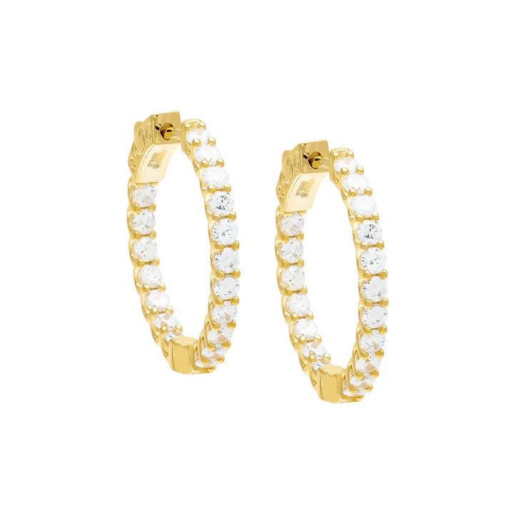 Gold / 25 MM CZ Thin Round Hoop Earring - Adina Eden's Jewels