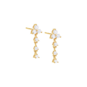 Gold / Pair CZ Trio Cluster Drop Down Stud Earring - Adina Eden's Jewels