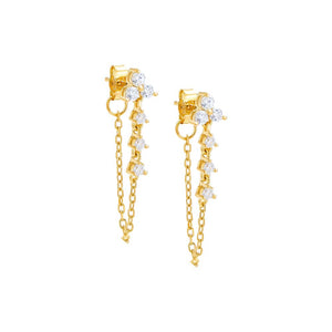 Gold / Pair CZ Trio Cluster Front Back Stud Earring - Adina Eden's Jewels