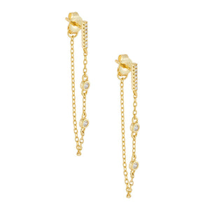 Gold CZ Bar Chain Drop Stud Earring - Adina Eden's Jewels