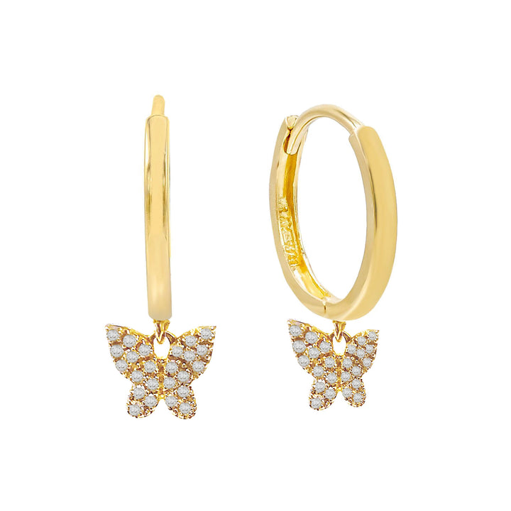 14K Gold CZ Butterfly Huggie Earring 14K - Adina Eden's Jewels