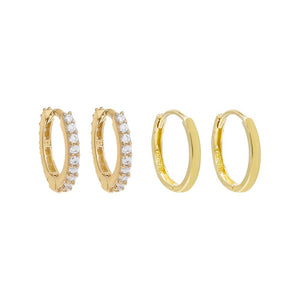14K Gold / Pair CZ Mini Huggie Earring Combo Set 14K - Adina Eden's Jewels