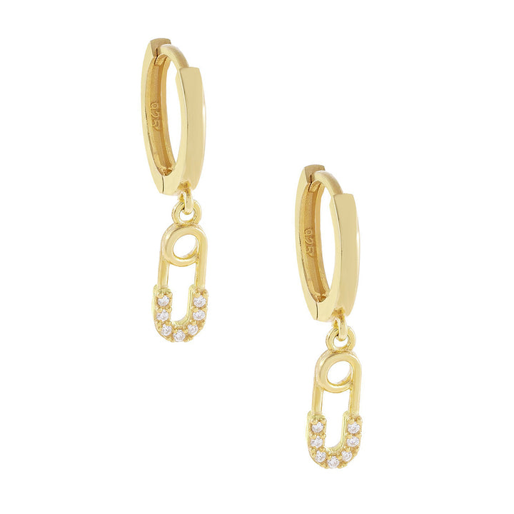 Gold CZ Mini Safety Pin Huggie Earring - Adina Eden's Jewels