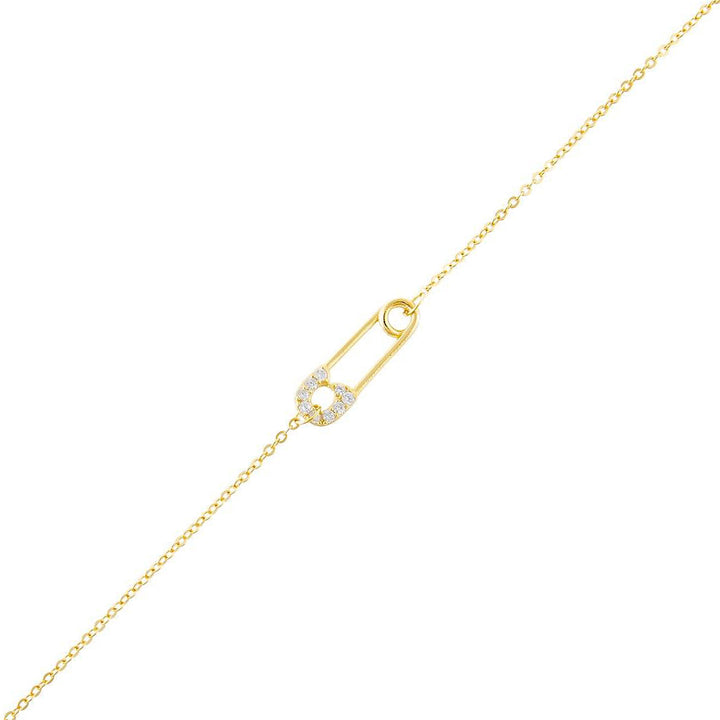Gold CZ Safety Pin Bracelet - Adina Eden's Jewels