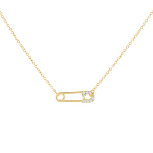 Gold CZ Safety Pin Necklace - Adina Eden's Jewels