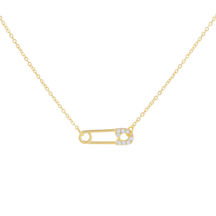 Gold CZ Safety Pin Necklace - Adina Eden's Jewels