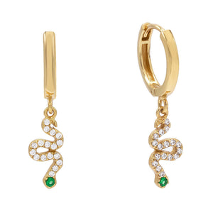 Emerald Green CZ Snake Huggie Earring - Adina Eden's Jewels