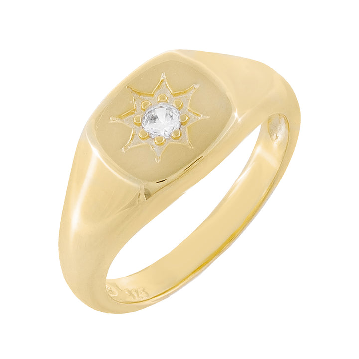 Gold / 6 CZ Mini Starburst Signet Ring - Adina Eden's Jewels