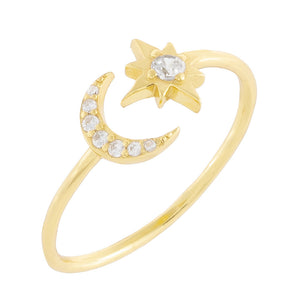 Gold / 5 CZ Starburst X Crescent Ring - Adina Eden's Jewels