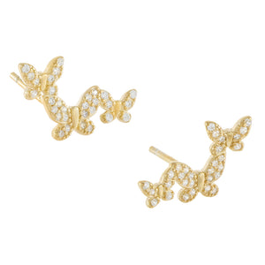 Gold Pavé Triple Butterfly Stud Earring - Adina Eden's Jewels
