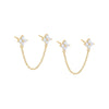 Gold / Pair Colored CZ Double Flower Chain Stud Earring - Adina Eden's Jewels