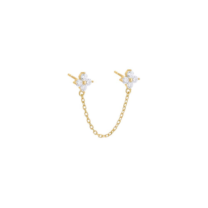 Gold / Single Colored CZ Double Flower Chain Stud Earring - Adina Eden's Jewels